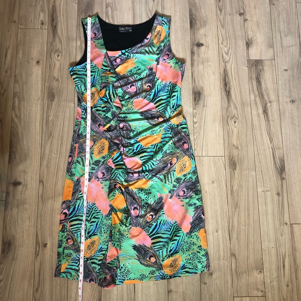 Women’s Tango Mango Tropical Ruffled front feathers & animal print dress size L - Picture 10 of 14